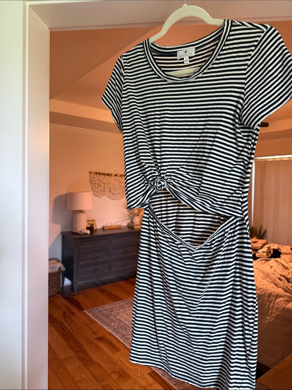 Socialite Navy & White Striped Knot-Front Cutout Mini Dress